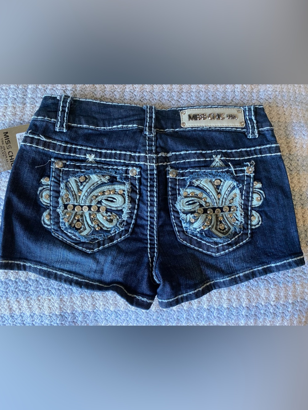 Miss Chic Jeans Western Bling Cowgirl   Embroidered Denim Shorts  M